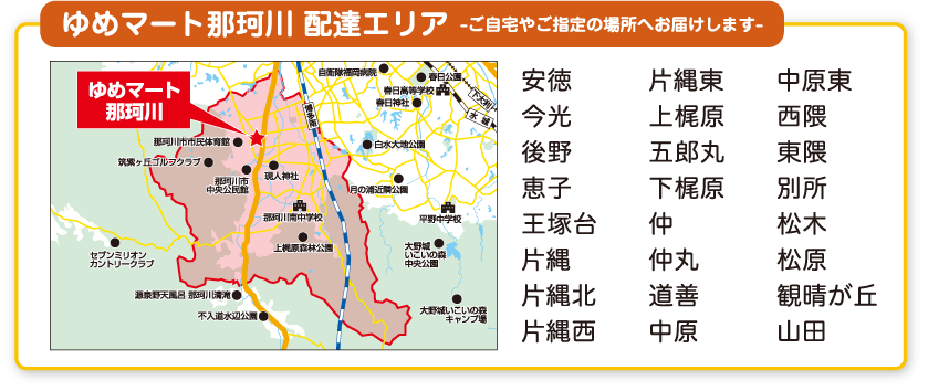 サポタ　ゆめマート那珂川　配達エリアのご案内