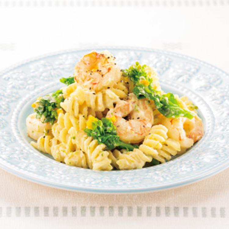 菜の花とエビのクリームチーズパスタ