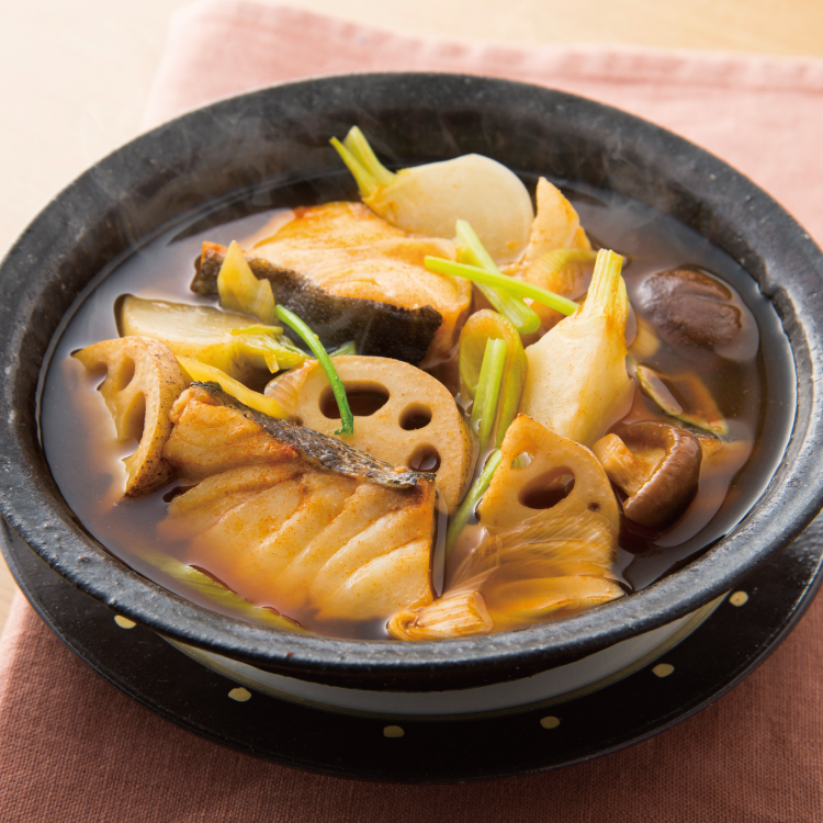 れんこん、生椎茸、たらの韓国風スープ