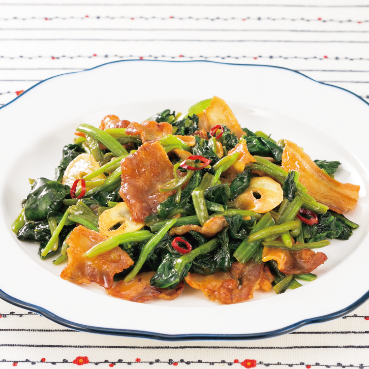 ほうれん草と豚バラのガーリックポン酢炒め